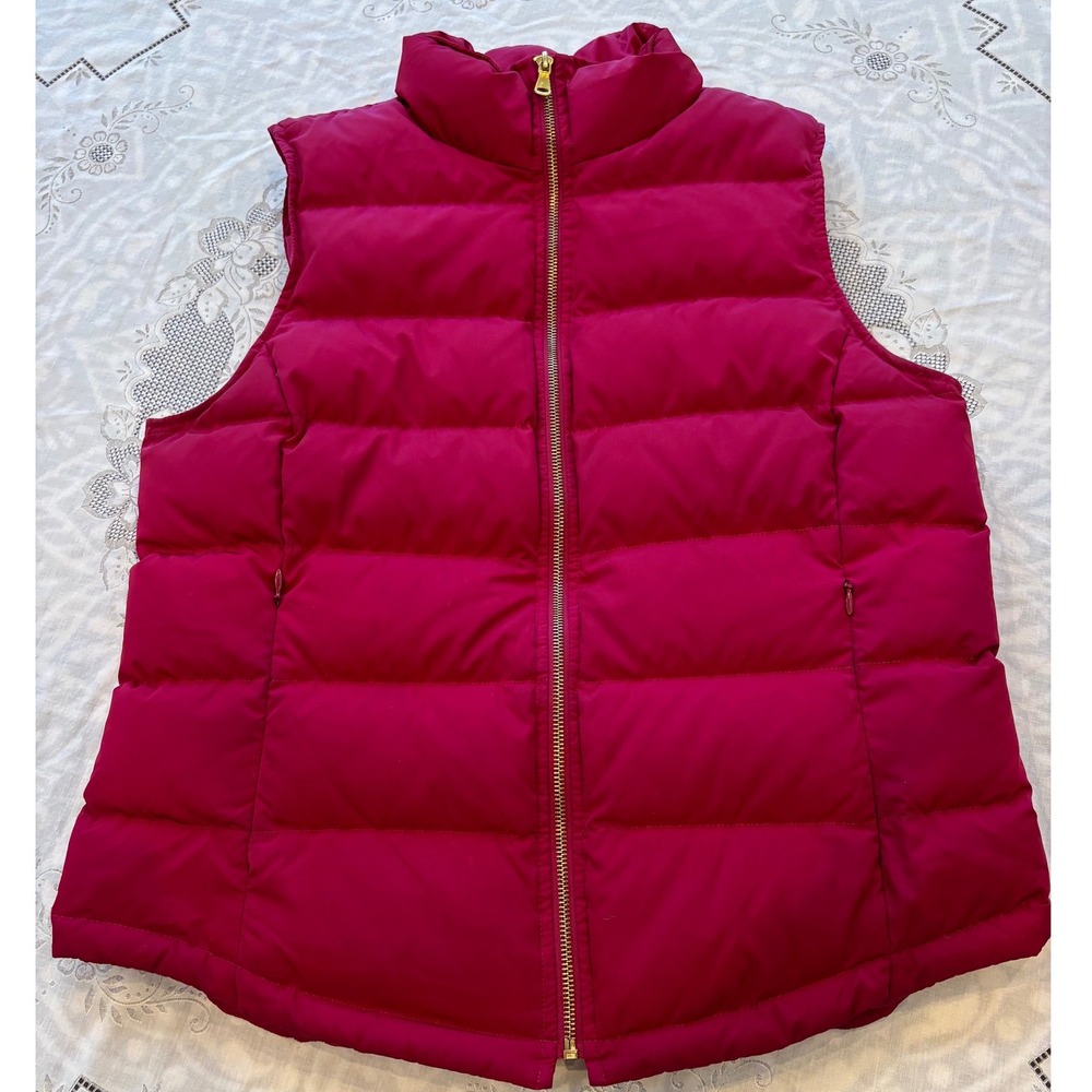 Talbots Quilted Puffer Vest dark pink gold Zip Down Filled Size Medium womens